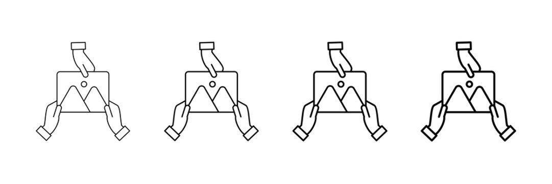Photo Sharing Icons Vector Set In Different Stroke Line Style