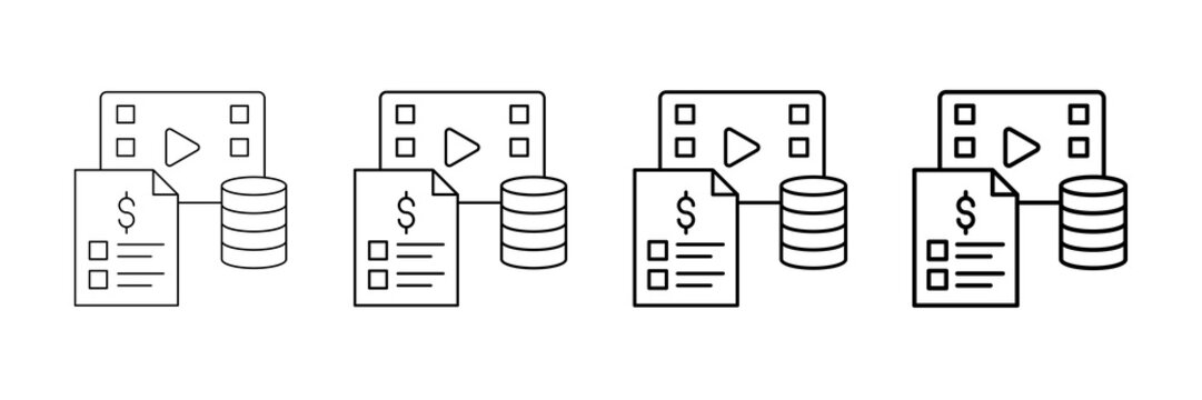 Content Monetization Icons Vector Set In Different Stroke Line Style