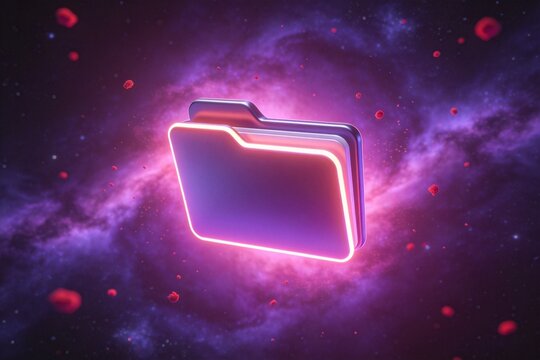 Glowing folder icon in cosmic background