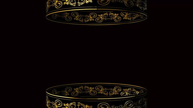 3d animation golden stage product display with floral ornament on the green screen background