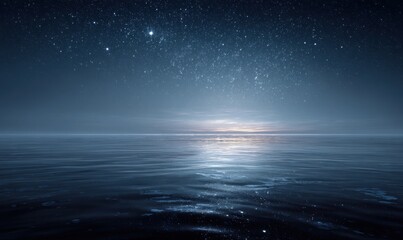 Fototapeta premium Ocean meets starry night sky, reflecting celestial glow