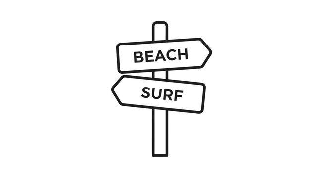 Beach and Surf Signpost Icon: Directional Arrows for Seaside Activities