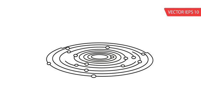Abstract atomic model illustration with orbiting electrons and nucleus