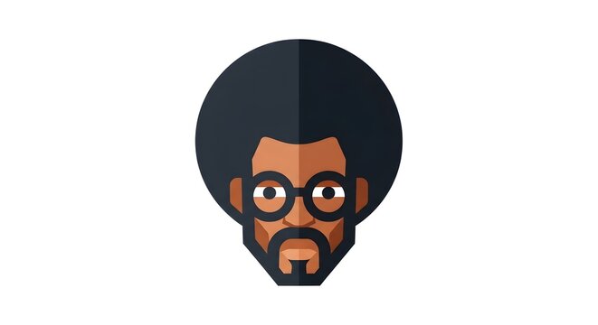 Stylized vector illustration of a man with afro hairstyle and glasses