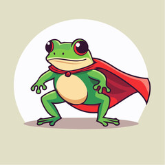 Fototapeta premium Superhero Frog Cartoon Character with Red Cape