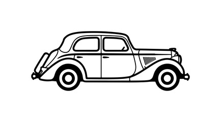 Naklejka premium Vintage Car Side Profile Illustration - Classic Automobile Line Drawing