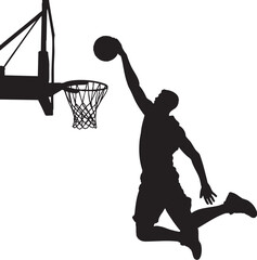 A male basketball player slam dunk, scoring the ball to the net © mahadi16
