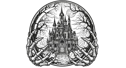 Detailed Gothic Castle Architecture Design. © noky