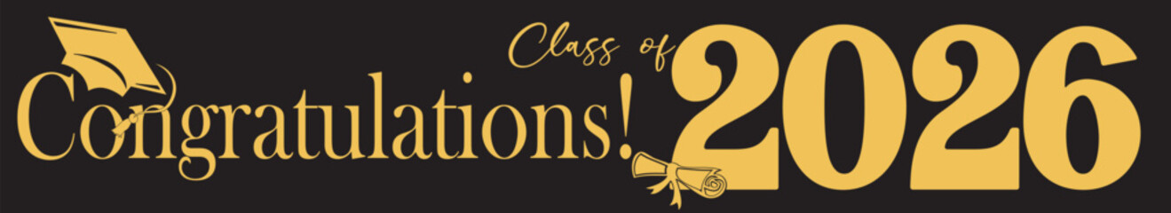 Fototapeta na wymiar class of 2026 full lengeth horizontal banner black