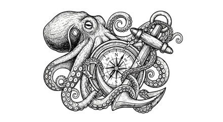 Octopus Tentacles Holding Anchor Compass. © noky