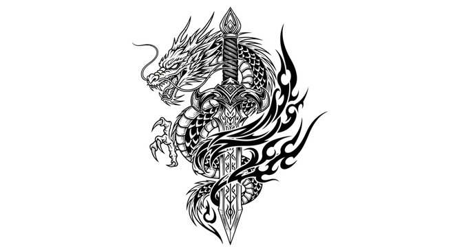 Black and white dragon tattoo design.
