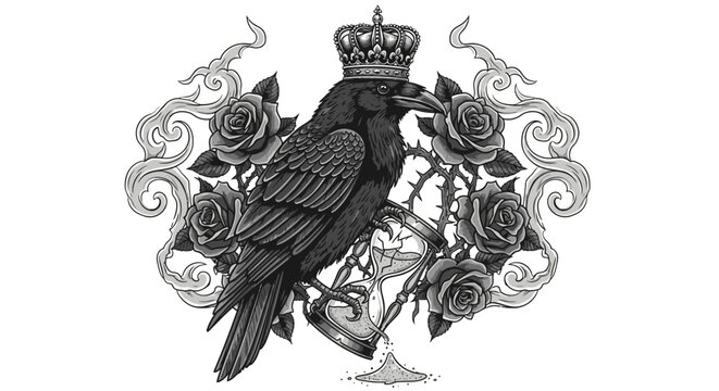 Black bird with crown on head.
