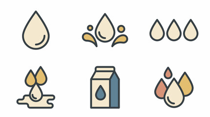 Fototapeta premium Set of colorful liquid drop icons and milk carton icon