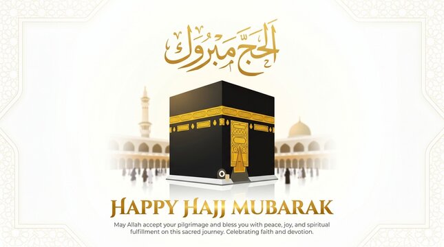 Kaaba mecca islamic architecture gold accents black cube hajj mubarak greeting card background