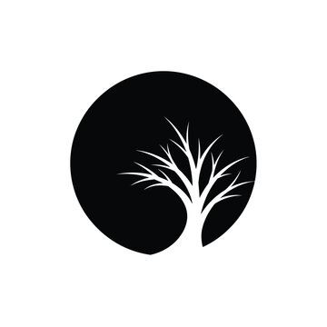 Tree Silhouette Black Circle Logo.