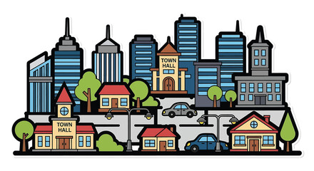 Naklejka premium City Skyline with Residential Houses.