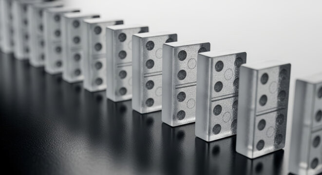 Domino game tile black white pattern startup funding ecosystem row line arrangement closeup surface concept strategy play