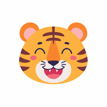 Cute cartoon tiger face with happy expression