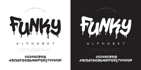 Funky graffiti drip font alphabet with numbers for urban street art and youth culture lifestyle design © happy