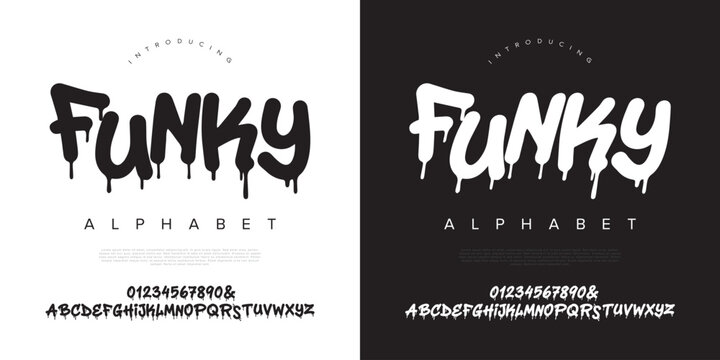 Funky graffiti drip font alphabet with numbers for urban street art and youth culture lifestyle design