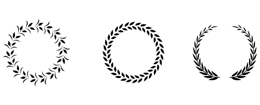 Laurel Wreath Leaf Circle Victory Award Ornament Vector Set