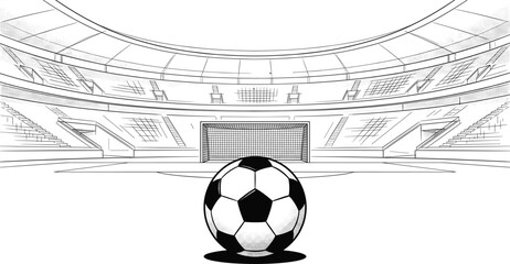 Soccer Stadium Background with Football Ball on Field in Outline Style Sports Arena Illustration © Akhi's Vectornest