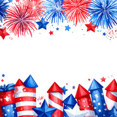 Obraz premium Fireworks and Stars: A vibrant display of festive fireworks and star-shaped confetti bursts against a background, representing celebration and joy.