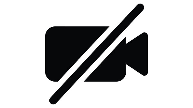 Black video camera icon disabled with a slash line symbol