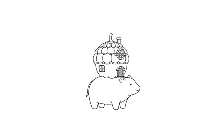Naklejka premium Cute Bear Carrying Acorn House on Back, Whimsical Fantasy Illustration