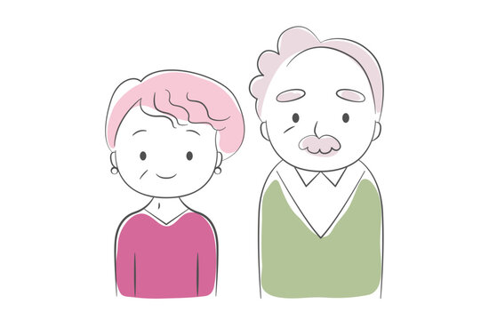 にっこり微笑むおしゃれなシニア夫婦のイラスト