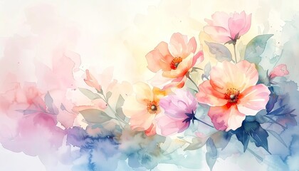 Obraz premium Watercolor floral art illustration with soft colors and copy space background