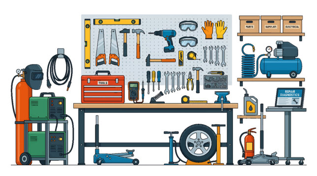 Comprehensive auto repair workshop equipment and professional garage tools collection.
