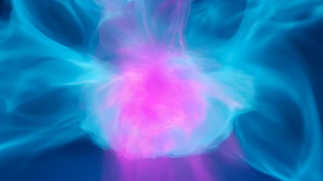 Abstract colourful vibrant flowing wave cloud glow gradient background with blue magenta smoke and swirl vortex spiral soft motion on dark purple backdrop