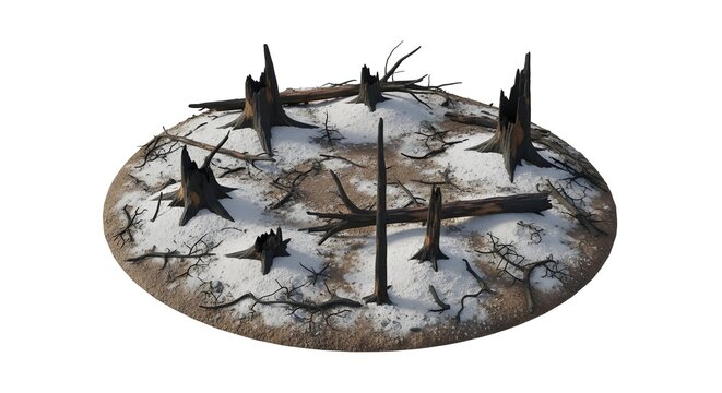 Burnt and Damaged Clock Face with Broken Hands and Charred Surface.