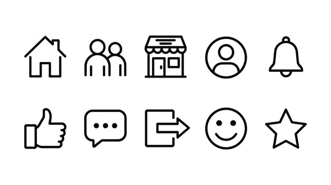 Set of black line icons for website and mobile application interface