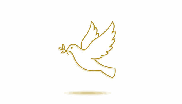 Golden dove icon, white background, peace symbol, minimalist design, vector illustration