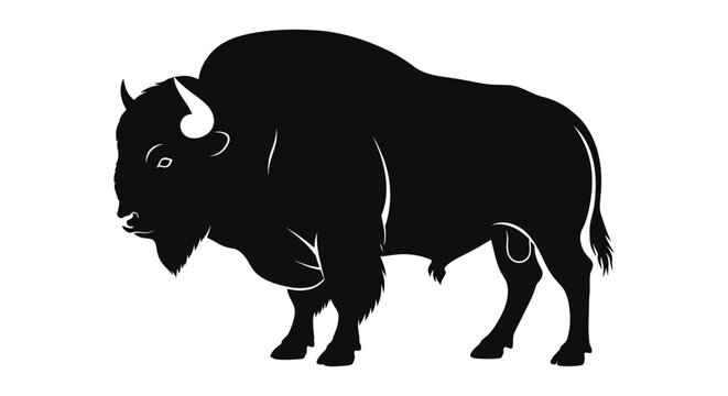 Black bison silhouette, bison icon, animal illustration, wildlife symbol, vector graphic