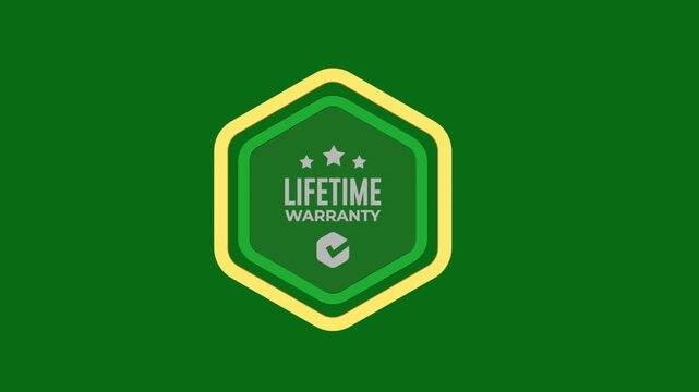 Lifetime Warranty Badge Animation on Green Screen Background &ndash; Premium Guarantee Shield Motion Graphic