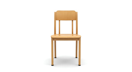 Fototapeta premium A wooden chair sits alone on a plain surface indoors.