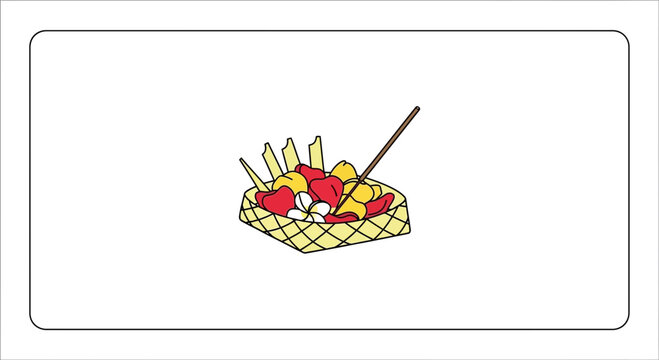 Balinese Canang Sari Offering Basket with Flowers and Incense