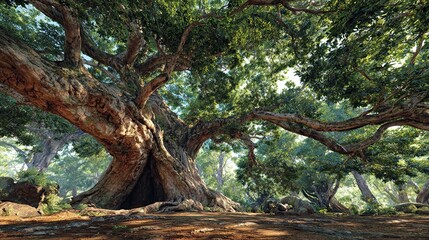 Fototapeta premium Silk Cotton Tree - Majestic Ancient Forest Panorama with Natural Trunk Hollow Nature