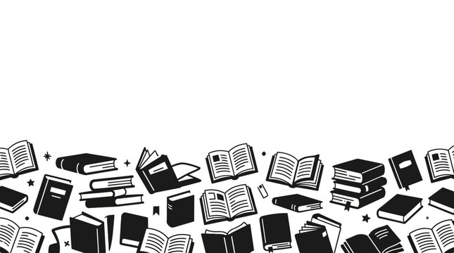 Seamless Pattern of Hand Drawn Books and Literature Elements.