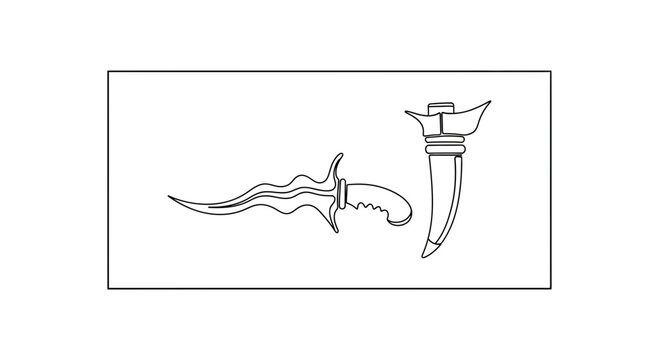 Traditional Kris Dagger and Scabbard Outline Vector Illustration