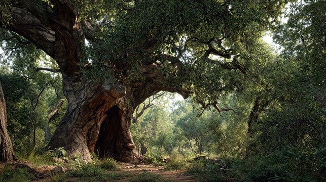 Marula Tree - Majestic Ancient Forest Panorama with Natural Trunk Hollow