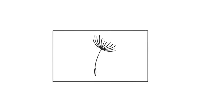 Minimalist Dandelion Seed Floating on White Background, Simple Line Art Illustration