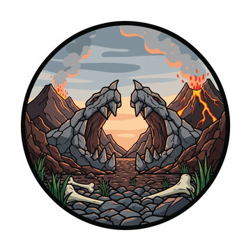 Fantasy dragon bones landscape scene.