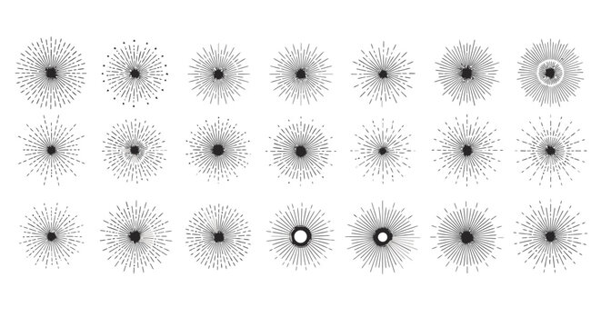 Abstract radial starbursts pattern texture with dotted halos and radiating spokes for graphic design use.