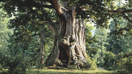 Fototapeta premium Eastern Red Cedar - Majestic Ancient Forest Panorama with Natural Trunk Hollow Nature