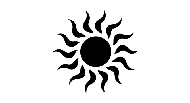 Monochrome sunburst emblem with circular black core and radiating rays, stylized graphic icon.