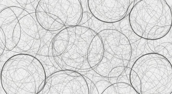 Abstract black tangled circles on white background pattern